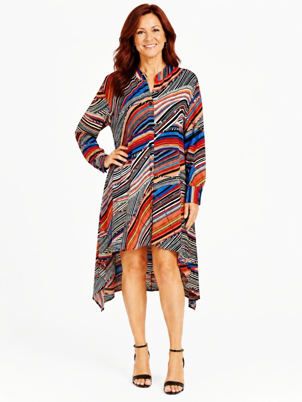 Mishca Multicolor Striped High-Low Shirt Dress, Size XL